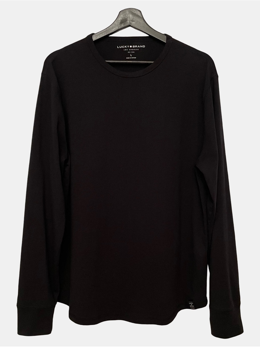 Lucky Brand Long Sleeve Plain Black T-shirt Mens Size Large